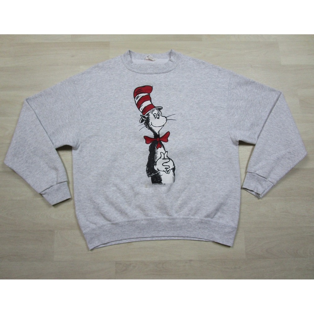 Vintage 90s Dr Seuss Cat in the Hat Crewneck Sweatshirt (L) Cartoon 1994